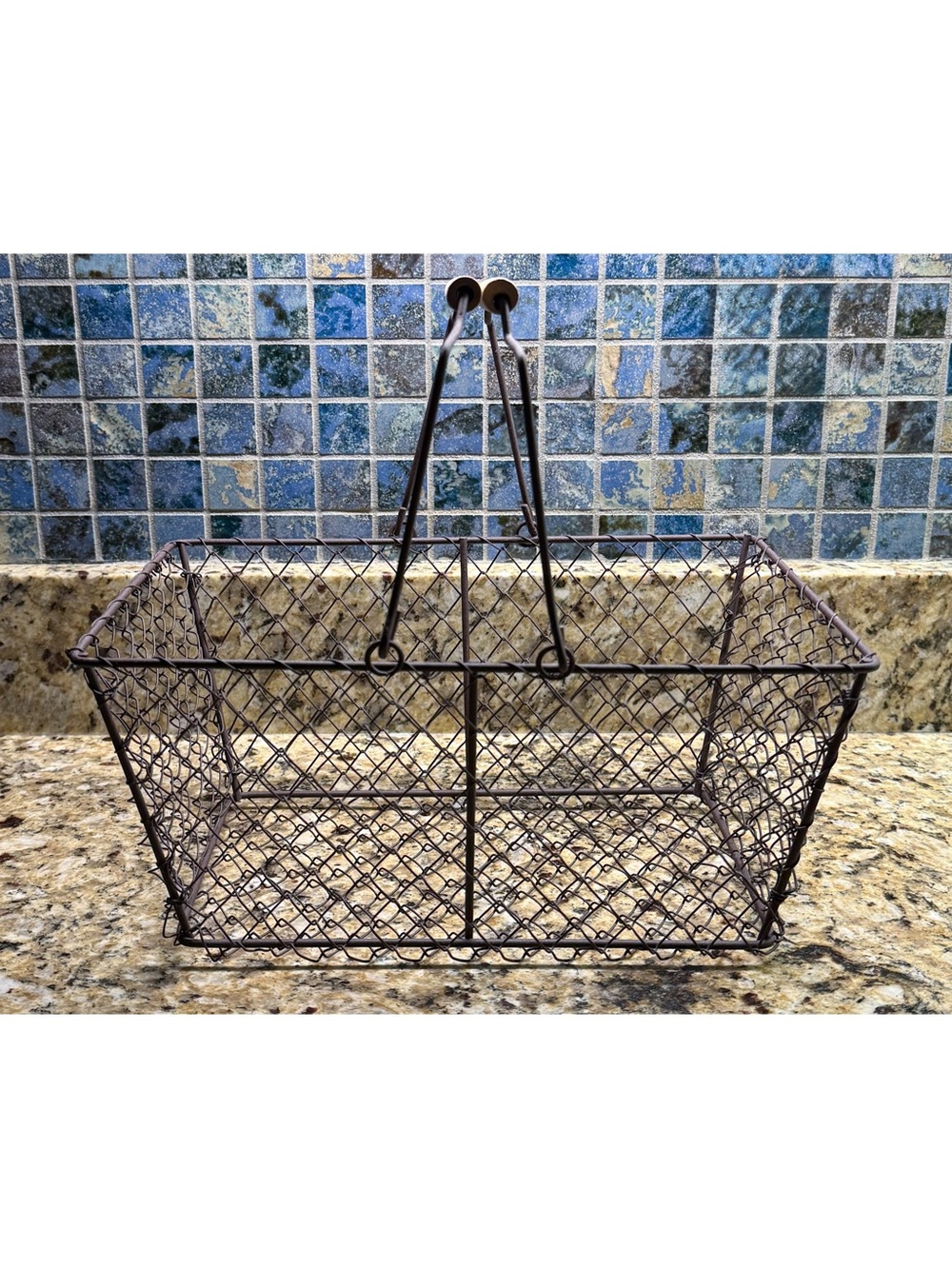 Vintage Fall Decorative Wire Basket with Wood Handles Home Decor